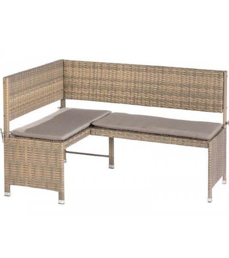 Eckbank Set BREGENZ 2-teilig, Stahl + Polyrattan grau-beige, mit Polster (2)