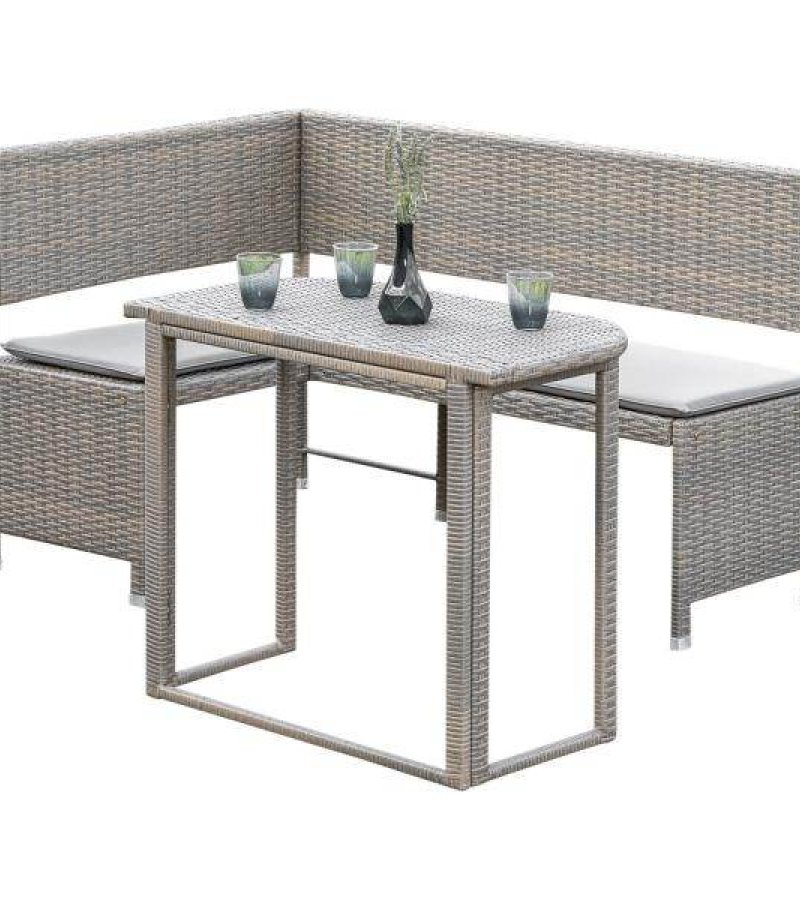 Eckbank Set BREGENZ 2-teilig, Stahl + Polyrattan grau-beige, mit Polster